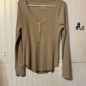 Aerie Ribbed Long Sleeve Top - Beige Sz xl